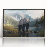 Framed wall art showcasing a striking black bear design in acrylic with a sleek silver frame, perfect for nature lovers and modern decor enthusiasts.