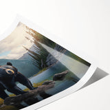 Black bear wall art print showcasing a detailed, artistic rendition of a bear against a natural backdrop. Ideal for nature-themed decor or wildlife enthusiasts.