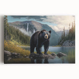 Stretched canvas wall art showcasing a striking black bear design with vibrant colors, perfect for nature enthusiasts and home decor lovers.