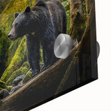 Close-up of a modern black bear wall art piece, showcasing intricate details and vibrant colors, designed for home decor with a nature theme. Ideal for wildlife enthusiasts.