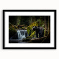 Framed black bear wall art design showcasing a striking black bear silhouette with a sleek matte finish, perfect for nature-themed home decor.