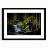 Framed black bear wall art design showcasing a striking black bear silhouette with a sleek matte finish, perfect for nature-themed home decor.