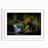 Black bear wall art design in a 24-inch framed collection, featuring a sleek white mat and modern frame, ideal for enhancing nature-themed decor.