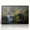 Framed black bear wall art design in acrylic, showcasing a striking front view with intricate details, ideal for nature enthusiasts and home decor.
