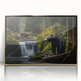 Framed wall art featuring a striking black bear design in acrylic with a gold frame, ideal for nature enthusiasts and modern décor. Perfect for home or office.