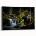 Framed canvas wall art showcasing a striking black bear design, presented in a sleek black frame, perfect for nature-themed home decor and wildlife enthusiasts.