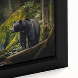 Close-up of a framed black bear wall art piece showcasing intricate details and vibrant colors, ideal for nature enthusiasts and home decor lovers. This stunning canvas adds a touch of wildlife charm to any interior space, emphasizing the beauty of the black bear in its natural habitat.