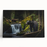 Black bear-themed wall art on stretched canvas, showcasing detailed fur texture and vibrant colors, perfect for nature-inspired home decor.
