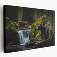 Stretched canvas wall art featuring a striking black bear design, showcasing intricate details and vibrant colors, perfect for nature-themed home decor.