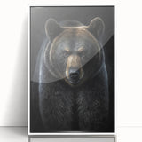 Framed wall art featuring a black bear design in a modern acrylic frame, showcasing intricate details and vibrant colors, perfect for wildlife enthusiasts and home decor.