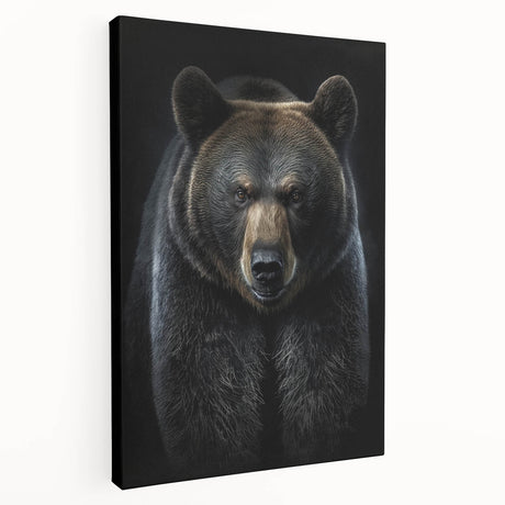 Stretched canvas wall art showcasing a majestic black bear design in a natural setting, highlighting intricate details and rich colors, perfect for wildlife enthusiasts.