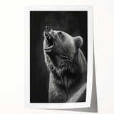 Black bear wall art design showcasing a striking illustration of a majestic black bear in a natural setting, perfect for nature enthusiasts and home decor. This rolled print features vibrant colors and intricate details, ideal for adding a rustic touch to any space.