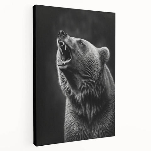 Stretched canvas wall art showcasing a black bear design, featuring rich details and vibrant colors, perfect for nature-themed decor in any setting.