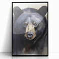 Framed black bear wall art design showcasing a striking acrylic finish, perfect for nature enthusiasts. Features a sleek black frame, enhancing any decor style.