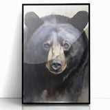 Framed black bear wall art design showcasing a striking acrylic finish, perfect for nature enthusiasts. Features a sleek black frame, enhancing any decor style.