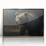 Framed wall art featuring a striking black bear design with a gold-accented acrylic front, perfect for nature lovers looking to enhance their home decor.