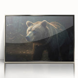 Framed wall art showcasing a striking black bear design in an acrylic finish, featuring a sleek silver frame. Ideal for wildlife enthusiasts and modern decor.