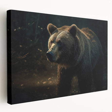 Stretched canvas wall art featuring a striking black bear design, showcasing intricate details and vibrant colors, perfect for nature-themed home decor.