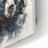 Close-up of a sleek black bear wall art piece, showcasing intricate acrylic glass design details and vibrant colors, perfect for modern home décor.