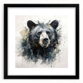 Black bear wall art collection framed with a mat, showcasing a striking black bear design against a white background, ideal for nature-themed decor.
