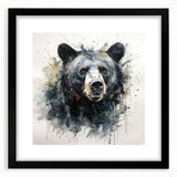Black bear wall art collection framed with a mat, showcasing a striking black bear design against a white background, ideal for nature-themed decor.