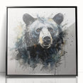 Framed wall art showcasing a striking black bear design in acrylic, featuring a sleek black frame and vibrant colors, perfect for nature-themed decor.