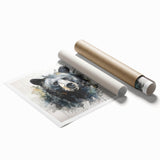 Black bear wall art print showcasing a detailed illustration of a majestic black bear in a natural forest setting, rolled for easy display and shipping.
