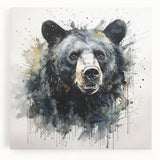 Black bear wall art collection on stretched canvas, showcasing a detailed bear design with vibrant colors, perfect for nature lovers and wildlife decor enthusiasts.