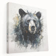 Black bear wall art design on stretched canvas, showcasing detailed fur textures and vibrant colors, perfect for nature-themed decor in living spaces.