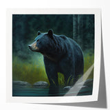 Black bear wall art design featuring a glossy finish, showcasing a majestic bear in a natural setting, perfect for wildlife enthusiasts and home decor.