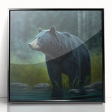 Framed wall art featuring a striking black bear design against a sleek black backdrop, showcasing intricate details and textures, perfect for wildlife enthusiasts and modern decor.
