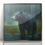 Framed wall art featuring a striking black bear design with a gold acrylic frame, perfect for adding a touch of nature-inspired elegance to any home decor.