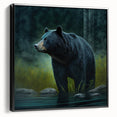 Framed canvas wall art featuring a striking black bear design, showcasing intricate details and textures, viewed from the side against a neutral background. Perfect for nature enthusiasts and wildlife decor.