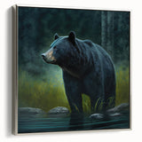 Framed wall art featuring a black bear design in a sleek silver frame, showcasing intricate details and textures, ideal for nature-themed decor.