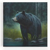 Stretched canvas wall art showcasing a striking black bear design with vibrant colors, ideal for nature enthusiasts looking to enhance home decor.