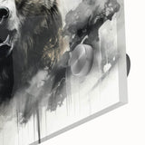 Close-up of a striking black bear design wall art piece, featuring vibrant colors and intricate details, printed on high-quality acrylic glass for a modern aesthetic.