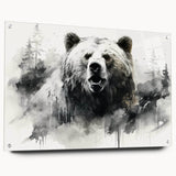 Black bear wall art collection displayed in a side view, featuring acrylic glass and pins for mounting. Ideal for wildlife enthusiasts and modern decor.