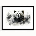 Black bear wall art design in a sleek frame with matting, showcasing a detailed illustration of a bear, perfect for nature-themed decor. Ideal for wildlife enthusiasts and home accents.
