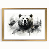 Black bear wall art collection framed with a gold mat, showcasing a striking design perfect for nature lovers, enhancing home decor with elegance.