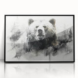 Framed wall art collection featuring a striking black bear design, crafted with acrylic for a modern aesthetic. Ideal for nature lovers and home decor enthusiasts.