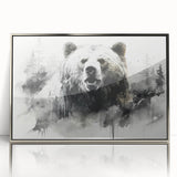 Framed acrylic wall art featuring a striking black bear design, showcasing intricate details and a sleek silver frame, perfect for nature-themed decor.