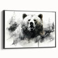 Framed canvas wall art featuring a striking black bear design, showcasing intricate details and rich textures, ideal for enhancing home decor. Perfect for nature lovers.