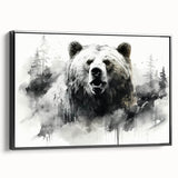 Framed canvas wall art featuring a striking black bear design, showcasing intricate details and rich textures, ideal for enhancing home decor. Perfect for nature lovers.