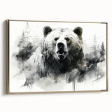 Framed wall art featuring a black bear design with a gold border, set against a sleek background, ideal for nature and wildlife enthusiasts. Perfect for modern home decor.