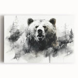 Black bear wall art design on stretched canvas, showcasing detailed fur texture and intricate features, perfect for nature-themed home decor and wildlife enthusiasts.