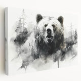 Stretched canvas wall art featuring a black bear design, showcasing detailed fur texture and lifelike features, ideal for wildlife enthusiasts and home decor.