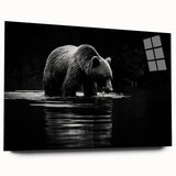 Side view of a black bear wall art design, featuring vibrant acrylic and glass materials, showcasing intricate details and textures, perfect for home decor.