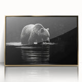 Framed wall art featuring a black bear design in an acrylic finish, showcasing a gold frame, perfect for nature-themed home decor. Ideal for wildlife enthusiasts.
