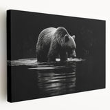 Stretched canvas wall art featuring a striking black bear design, showcasing intricate details and vibrant colors, ideal for nature-themed home decor.