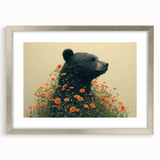 Black bear wall art collection featuring a sleek silver frame and mat, showcasing detailed bear design; ideal for nature-themed home decor.